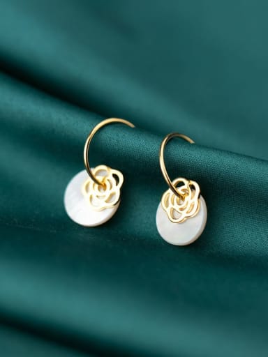 925 Sterling Silver Shell Flower Minimalist Hook Earring