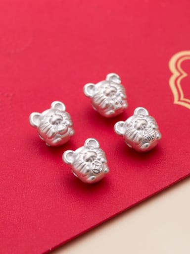 999 Fine Silver With  White Gold Plated Cute Mouse Beads Diy Accessories