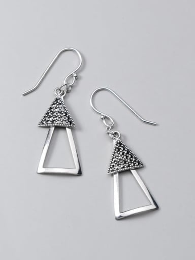 925 Sterling Silver Retro Geometric Triangle  Vintage Drop Earring