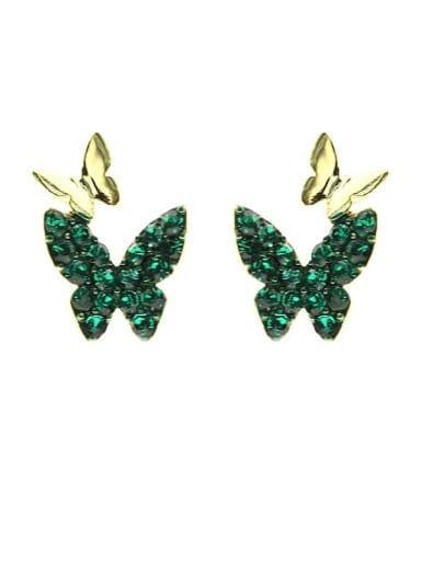 green Brass Cubic Zirconia Butterfly Trend Stud Earring