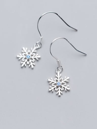 925 Sterling Silver Rhinestone Snowflakes  Minimalist Christmas Hook Earring