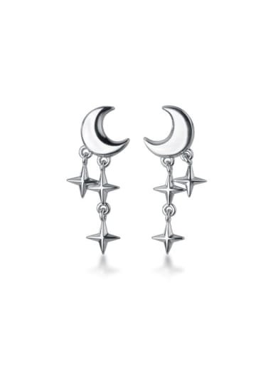 925 Sterling Silver Moon Minimalist Cross Drop Earring