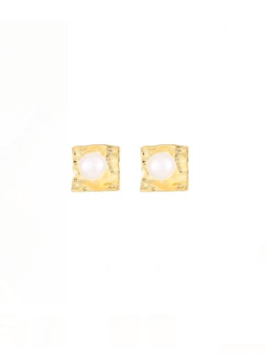 ES2593 [Gold] 925 Sterling Silver Imitation Pearl Square Minimalist Stud Earring