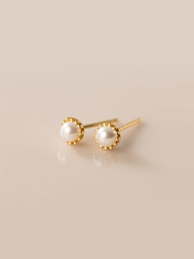 925 Sterling Silver Imitation Pearl Round Minimalist Stud Earring