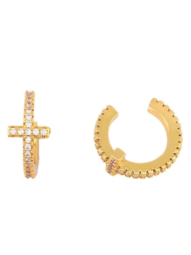 Brass Cubic Zirconia Cross Ethnic Clip Earring