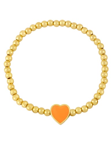 B (Orange) Brass Enamel Heart Minimalist Beaded Bracelet