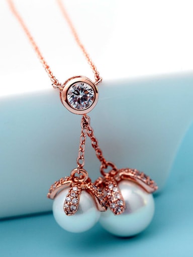 Rose gold t10g06 Copper Imitation Pearl Ball Pendant  Minimalist Necklace
