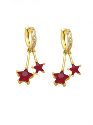 red Brass Cubic Zirconia Pentagram Vintage Huggie Earring