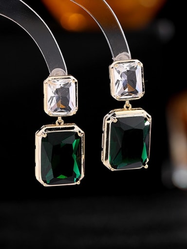 Golden White grandparent green Brass Glass Stone Geometric Luxury Drop Earring