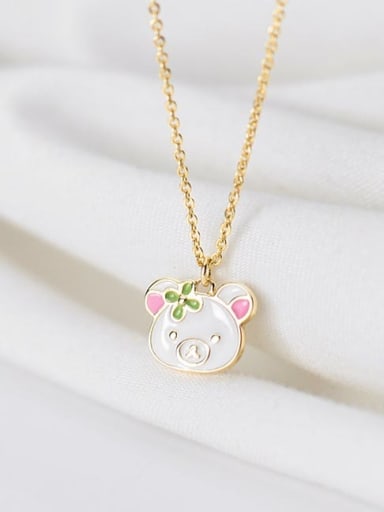 925 Sterling Silver Enamel Bear Cute Necklace