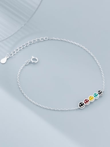 925 Sterling Silver Enamel Smiley Cute Link Bracelet