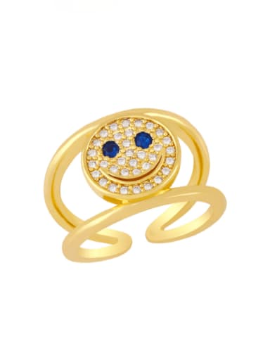 blue Brass Cubic Zirconia Smiley Vintage Band Ring