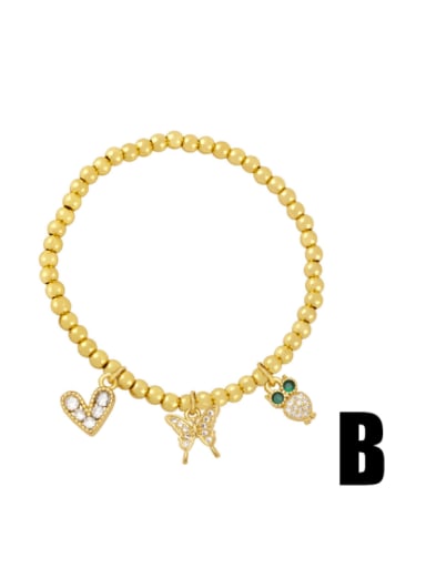 B Brass Cubic Zirconia Enamel Heart Vintage Beaded Bracelet