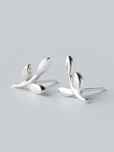 925 sterling silver smooth leaf minimalist stud earring