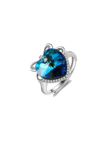 Platinum, Adjustable  Weight: 7.14g 925 Sterling Silver Austrian Crystal Heart Luxury Cocktail Ring