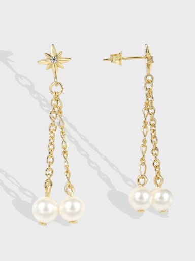 Brass Imitation Pearl Tassel Minimalist Threader Earring