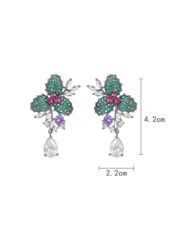 Green Brass Cubic Zirconia Flower Luxury Cluster Earring