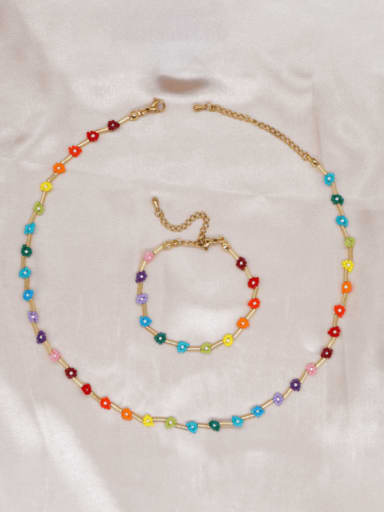 MI S210244 Bohemia Flower Miyuki Millet Bead Multi Color Bracelet and Necklace Set