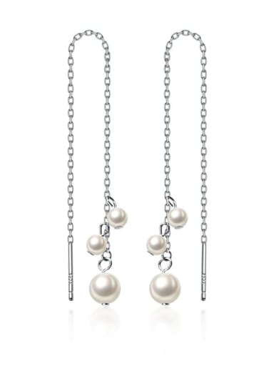925 Sterling Silver Imitation Pearl White Tassel Trend Threader Earring