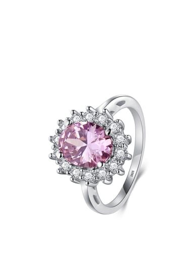 Pink 925 Sterling Silver Cubic Zirconia Geometric Dainty Band Ring