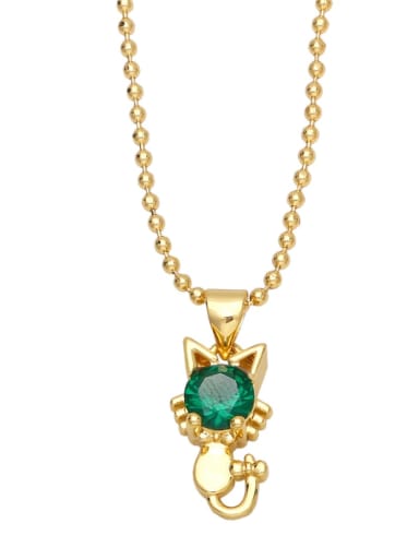 A (green) Brass Cubic Zirconia  Minimalist Cat Pendant Necklace