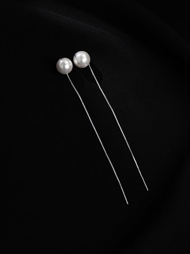 ES2321?10MM? 925 Sterling Silver Imitation Pearl Tassel Minimalist Threader Earring