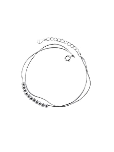 925 Sterling Silver Double Laye Bead Minimalist Strand Bracelet