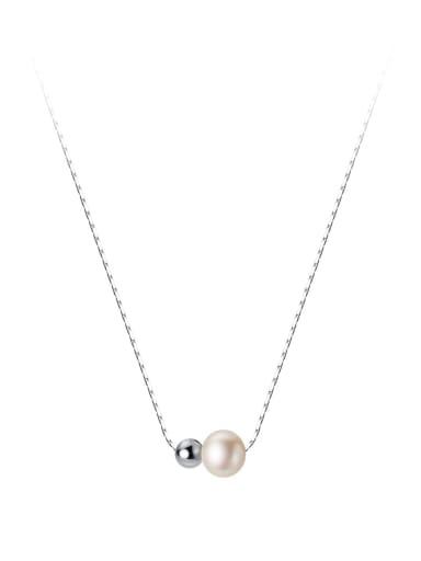 925 Sterling Silver Imitation Pearl Minimalist Necklace