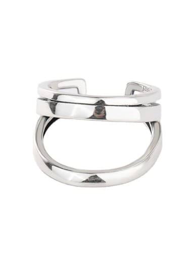 925 Sterling Silver Geometric Retro double line Stackable Ring