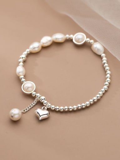 925 Sterling Silver Imitation Pearl Irregular Vintage Handmade Beaded Bracelet