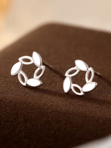 ES2509 [99 wreath] 999 Fine Silver Flower Cute Stud Earring