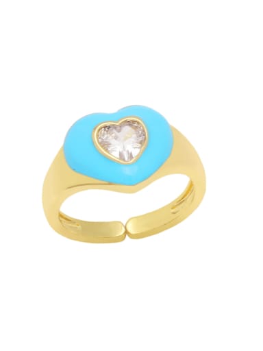 blue Brass Enamel Cubic Zirconia Heart Minimalist Band Ring