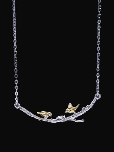 925 Sterling Silver Minimalist Branch Bird  Pendant  Necklace