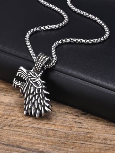 No chain Stainless steel Animal Hip Hop Wolf Head Pendant Necklace