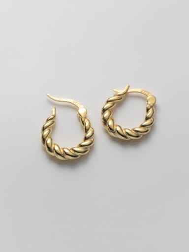 Gold 925 Sterling Silver Twist Geometric Minimalist Hoop Earring