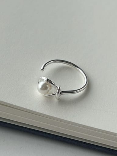 925 Sterling Silver Imitation Pearl Heart Vintage Band Ring