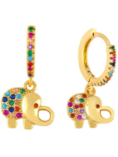 Little elephant Brass Cubic Zirconia Turtle Vintage Huggie Earring