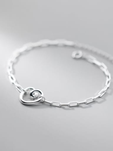 925 Sterling Silver Heart Minimalist Link Bracelet