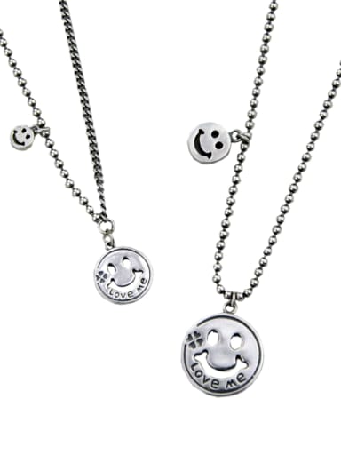 Vintage Sterling Silver With Platinum Plated Simplistic Smiley Necklaces