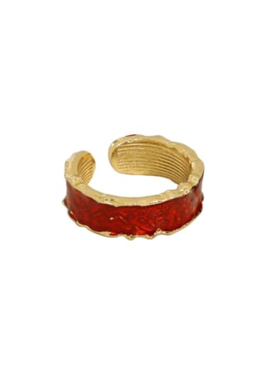 Gold [red] 925 Sterling Silver Enamel Irregular Vintage Band Ring