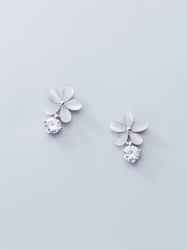 925 Sterling Silver Cats Eye Flower Cute Drop Earring