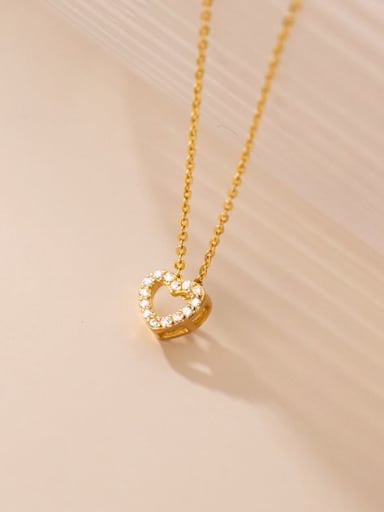925 Sterling Silver Rhinestone Hollow Heart Minimalist Necklace
