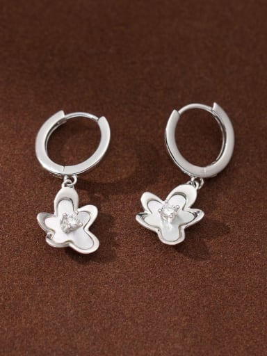 925 Sterling Silver Enamel Flower Minimalist Huggie Earring