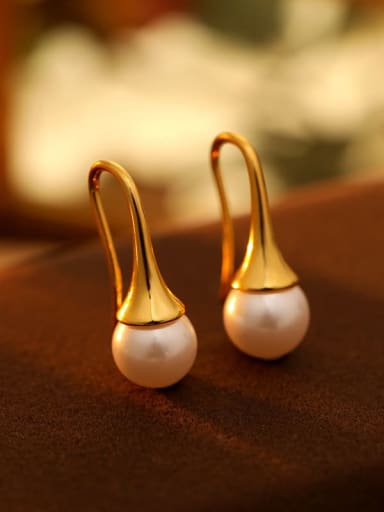 ES2592 [Gold] 925 Sterling Silver Imitation Pearl Geometric Minimalist Hook Earring