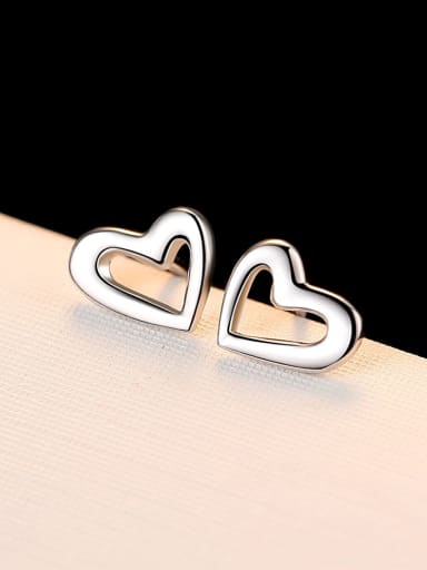 925 Sterling Silver Minimalist  Hollow Smooth  Heart  Stud Earring