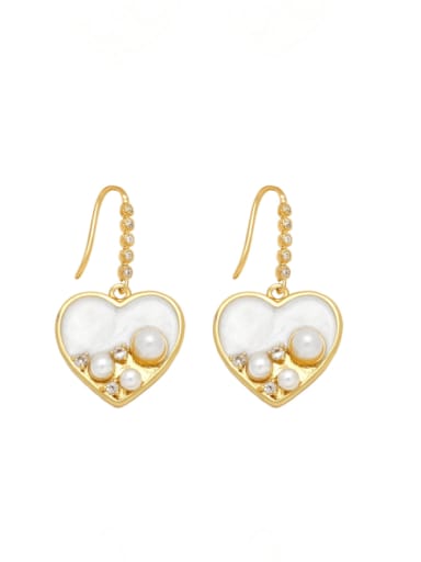 white Brass Imitation Pearl Enamel Heart Minimalist Hook Earring
