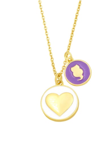 Purple+ white Brass Enamel Heart Minimalist Round Penadnt Necklace