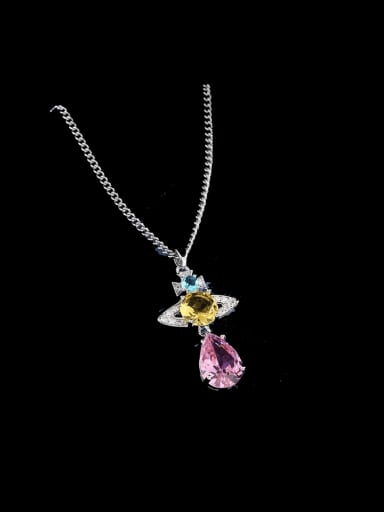 Steel Necklace Brass Cubic Zirconia Multi Color Luxury Water Drop  Earring and Necklace Set