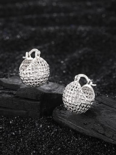 KDP1610 Platinum 925 Sterling Silver Hollow Round Ball Vintage Huggie Earring