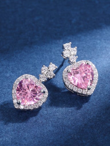Pink diamond earrings Brass Cubic Zirconia Luxury Heart Earring and Necklace Set